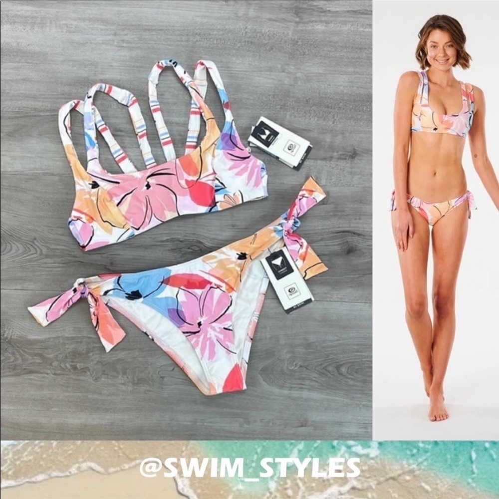 ☀️RIP CURL☀️ BLOSSOM REVERSIBLE  CROP BLOSSOM TIE SIDE CHEEKY BIKINI SET